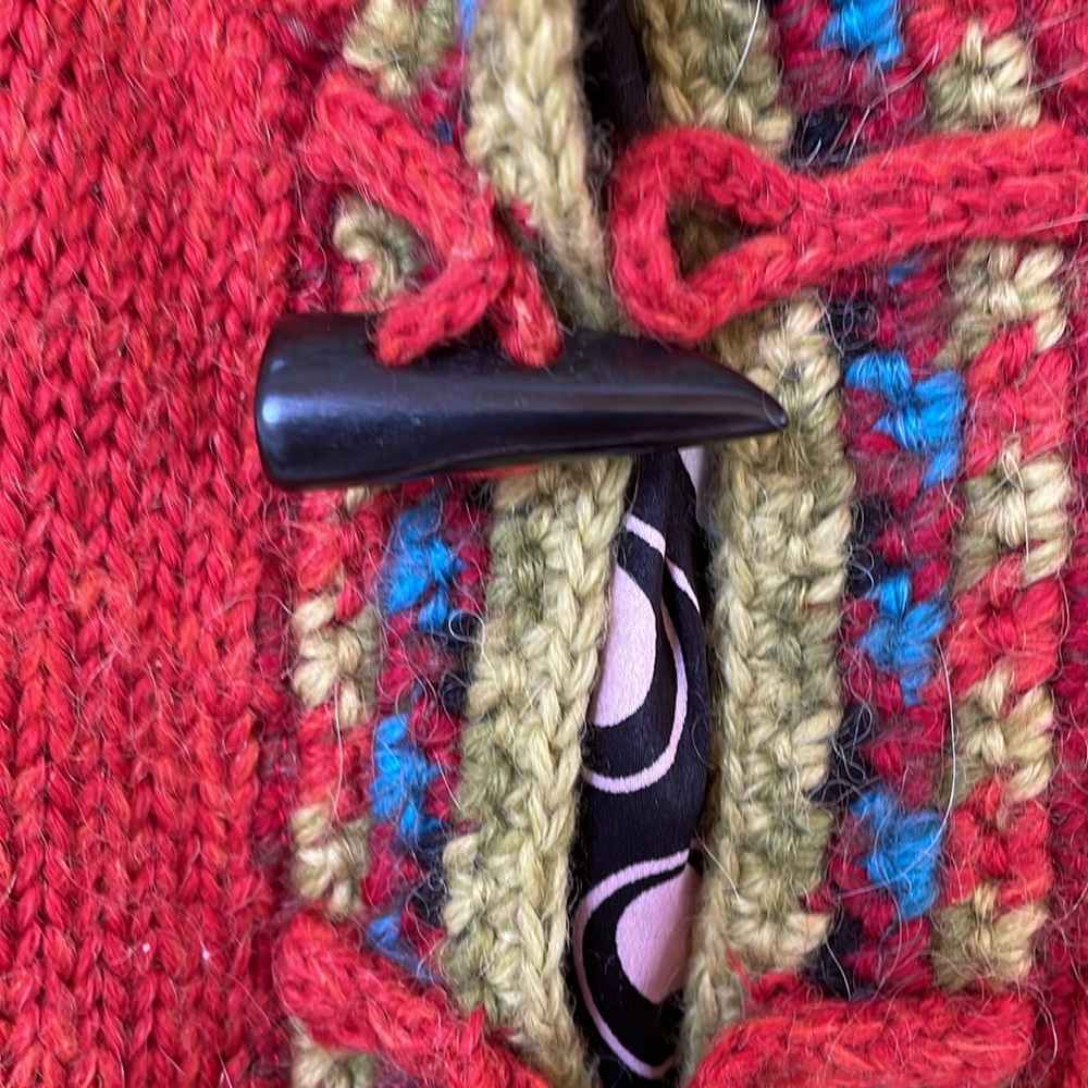 Handcrafted Red Wool Jacket with Multicolor Accents - Picture 7 of 12